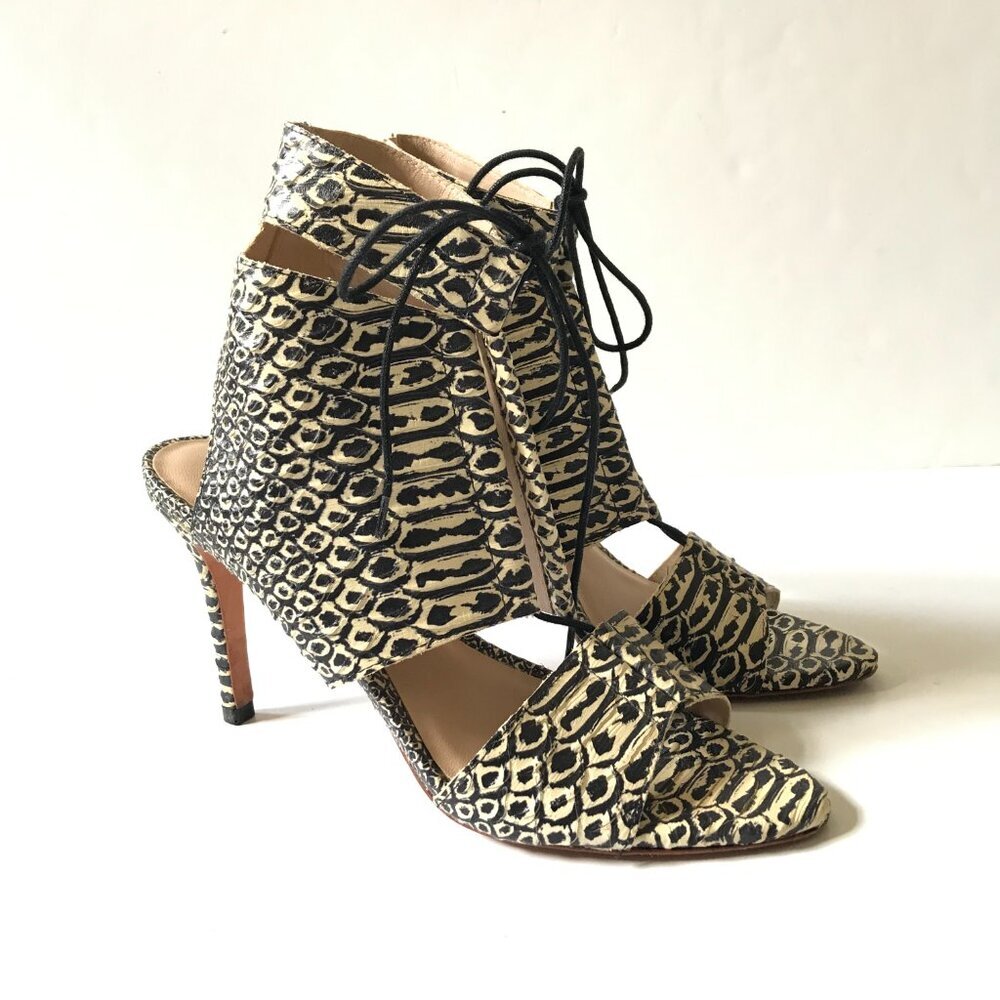 Loeffler Randall Scarlet Lace Up Sandals Bootie Womens 8.5 Black Leather Shoes - Picture 4 of 13